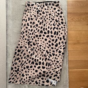 Aqua Leopard Print Silk-like Midi Skirt